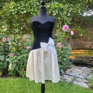 Vintage Gunne Sax Asymmetrical Sweetheart Velvet Polka Dot Dress Whimsigoth